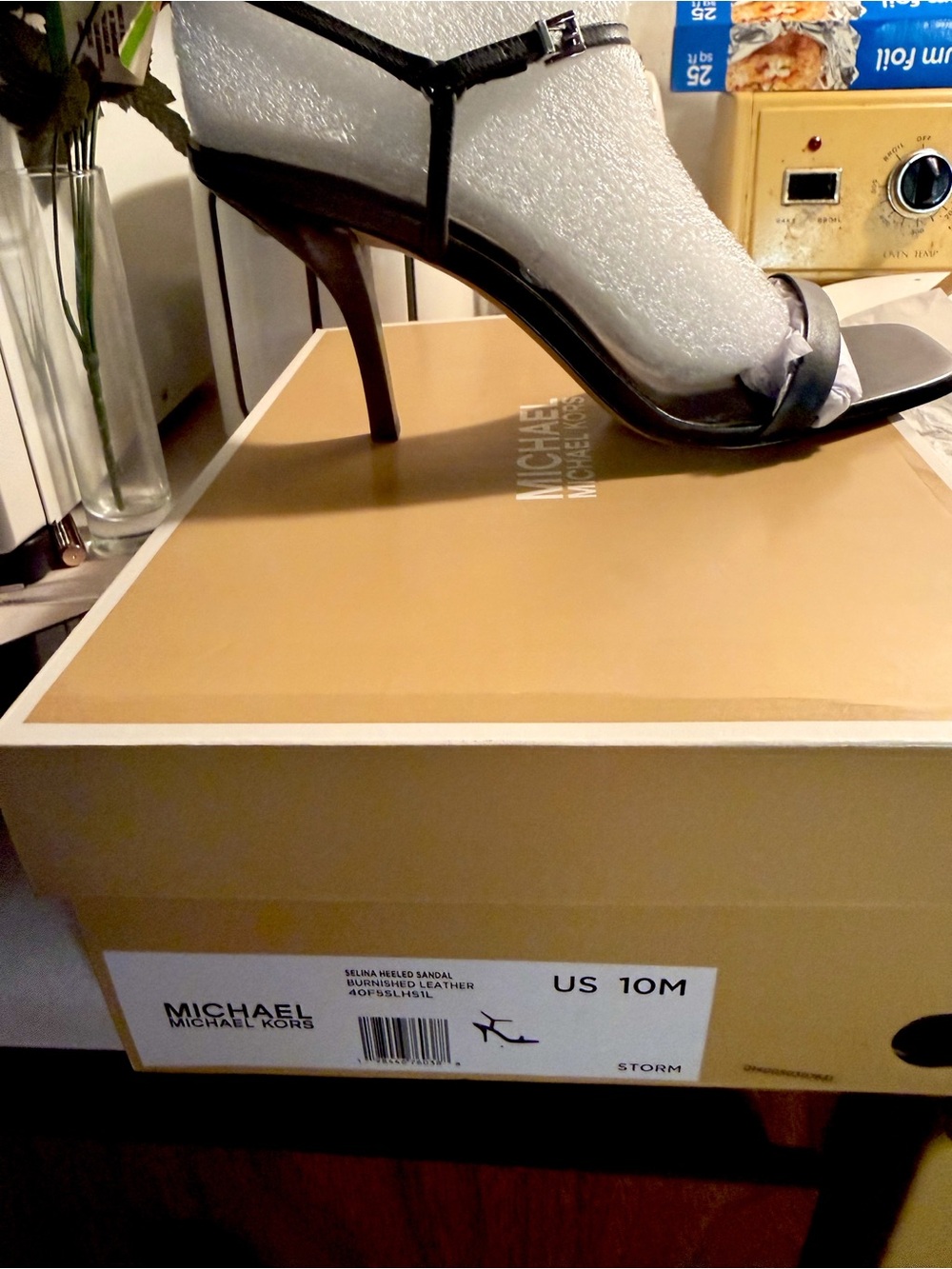 Michael Kors Storm Black T-Strap High Heel Sandal Size 10